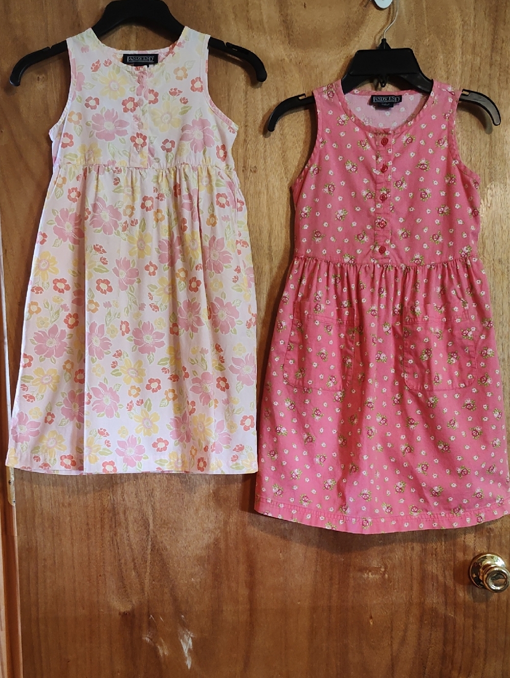 *Lot Of 2* Lands' End Little Girls Dresses Pink Floral Sleeveless Cotton Size 6